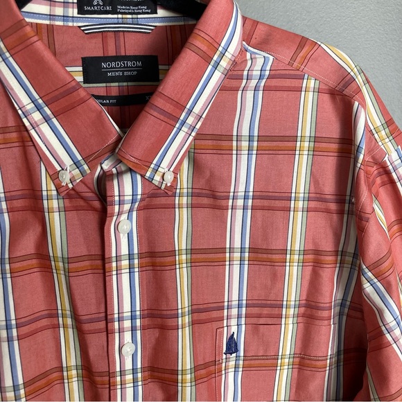 Nordstrom long sleeve plaid button down shirt men's XXL regular fit wrinkle free - Picture 3 of 12